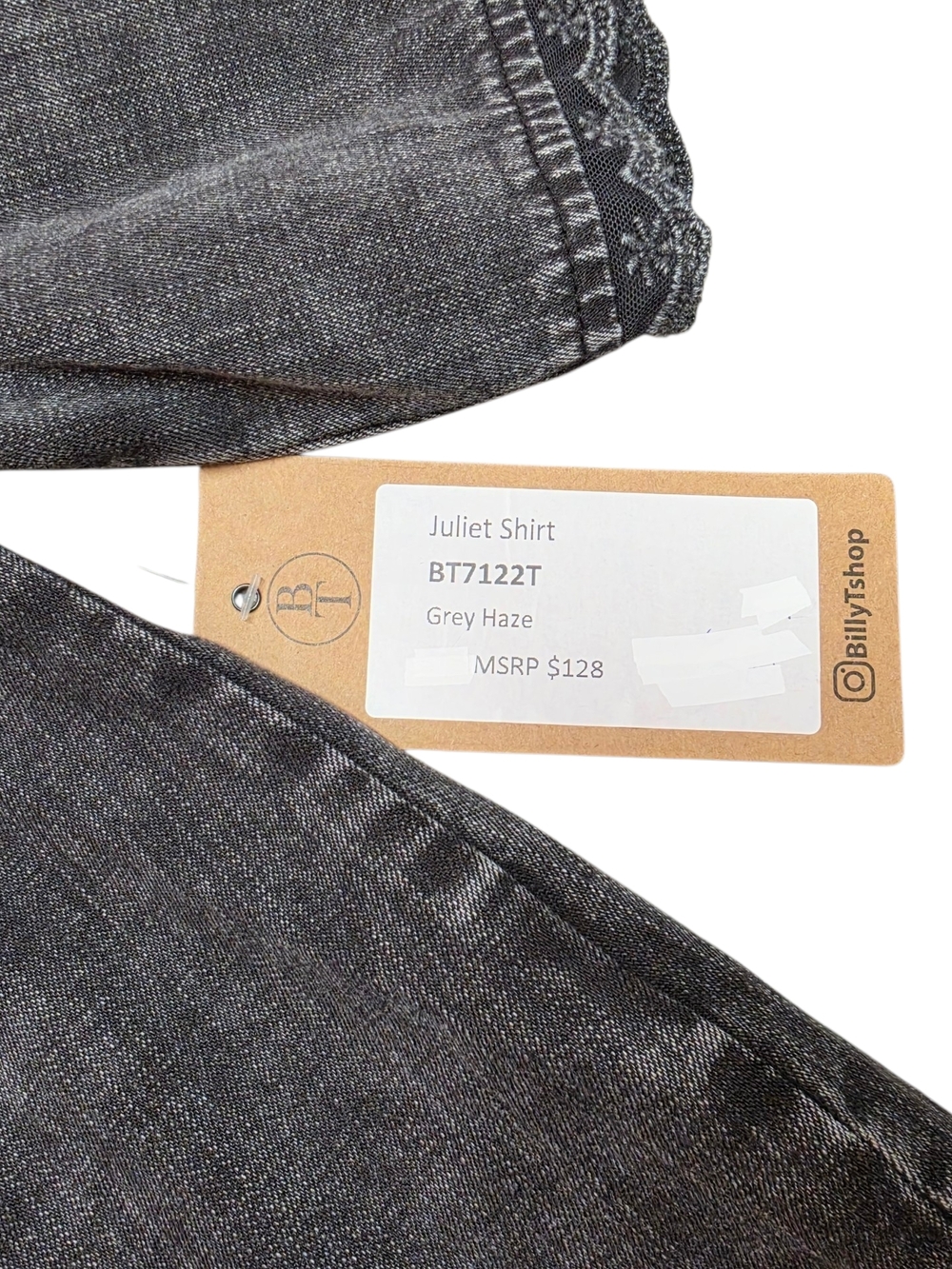 Washed Black Ruffle-Trim Button-Front Top - Picture 4 of 5